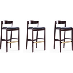 Eden Home 30.5&quot Contemporary Faux Leather & Wood Barstool in Black (Set of 3)