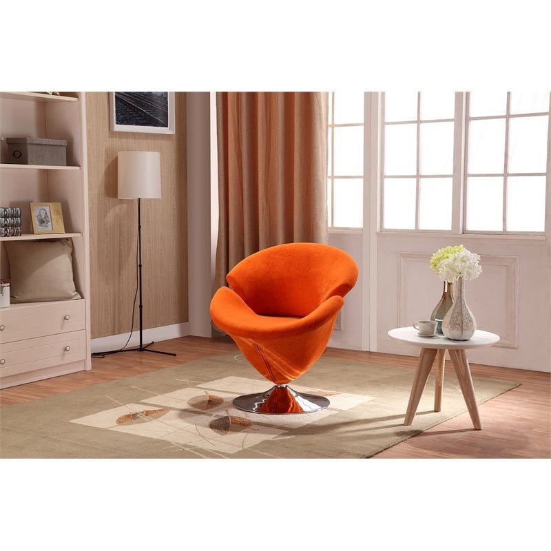 Eden Home Velvet & Metal Swivel Accent Chair in Orange/Chrome (Set of 2)