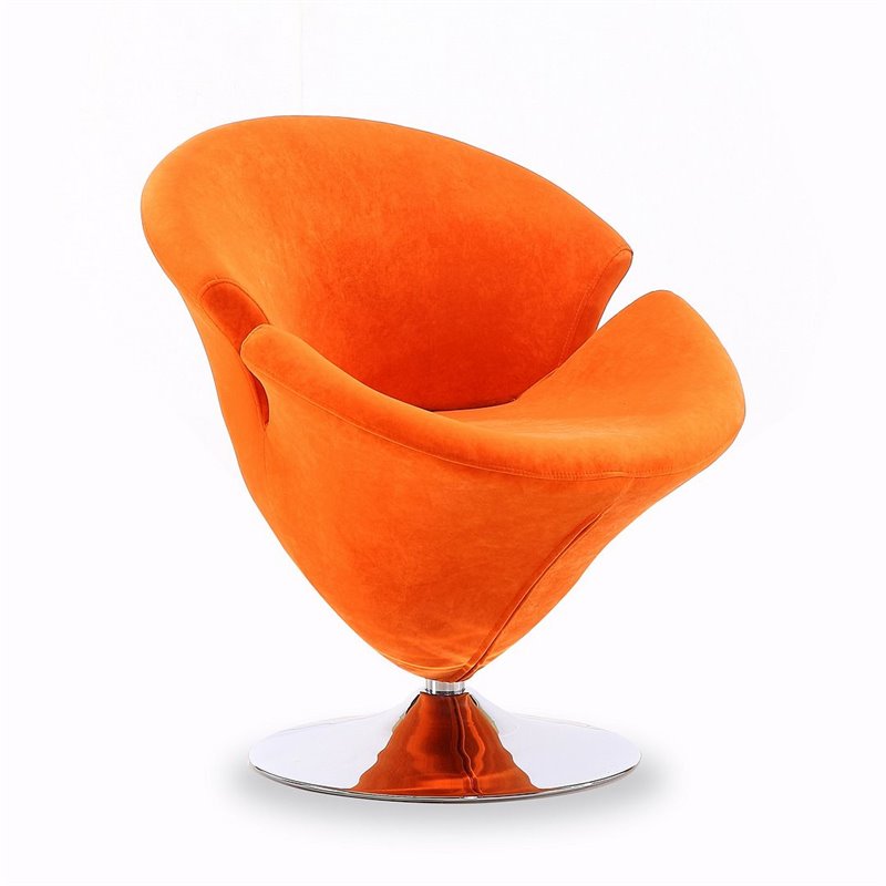 Eden Home Velvet & Metal Swivel Accent Chair in Orange/Chrome (Set of 2)