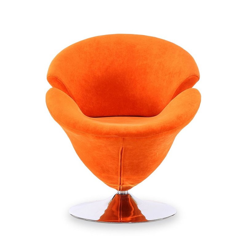 Eden Home Velvet & Metal Swivel Accent Chair in Orange/Chrome (Set of 2)