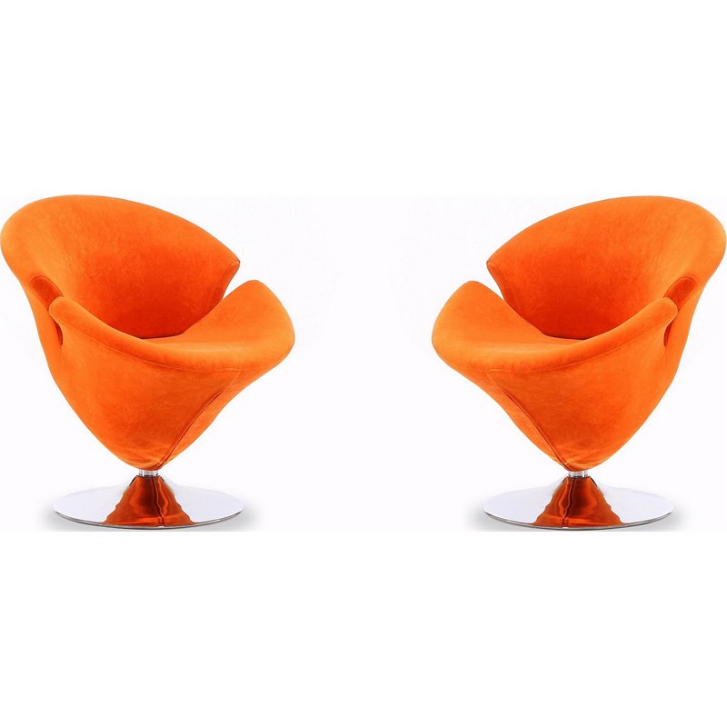Eden Home Velvet & Metal Swivel Accent Chair in Orange/Chrome (Set of 2)