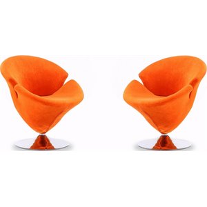 eden home mid-century modern velvet 2 pc swivel accent chair in orange