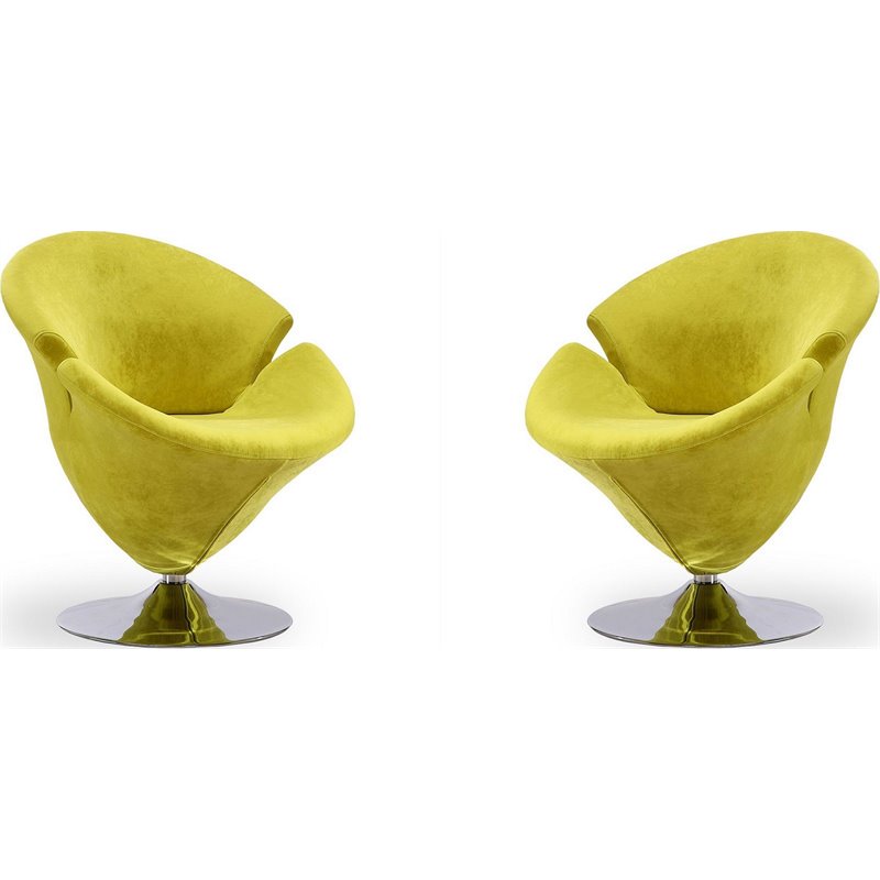 Eden Home Velvet & Metal Swivel Accent Chair in Green/Polished Chrome (Set of 2)