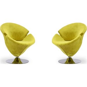 Eden Home Velvet & Metal Swivel Accent Chair in Green/Polished Chrome (Set of 2)