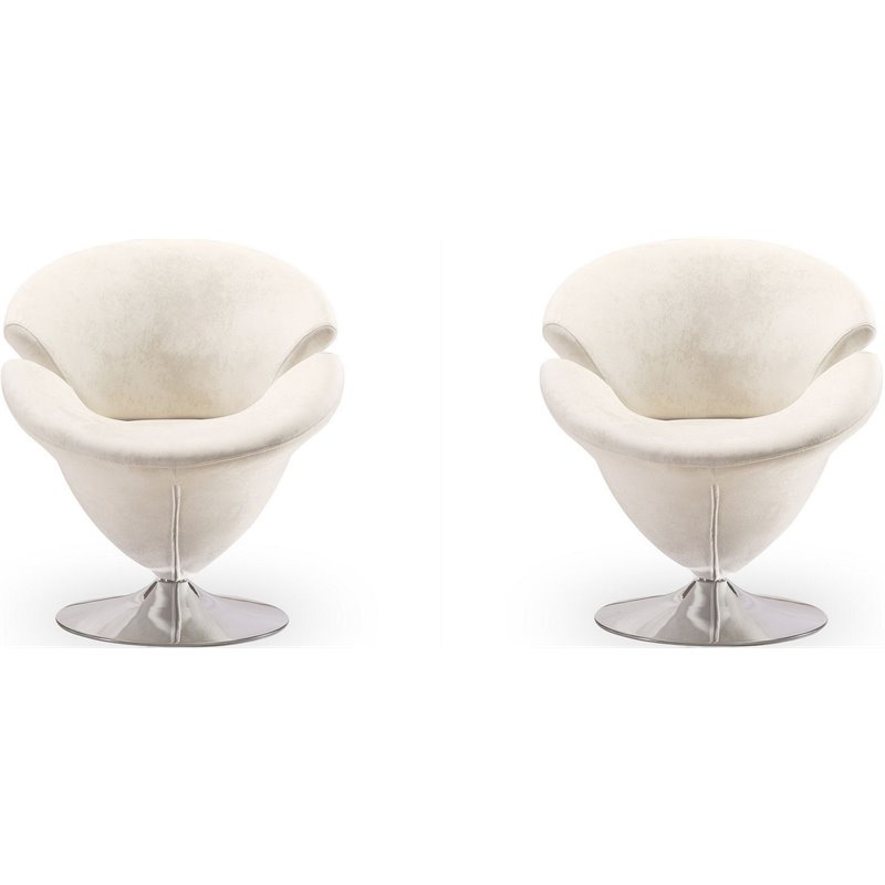 Eden Home Velvet & Metal Swivel Accent Chair in White/Polished Chrome (Set of 2)
