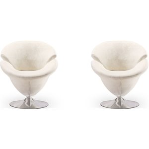 Eden Home Velvet & Metal Swivel Accent Chair in White/Polished Chrome (Set of 2)