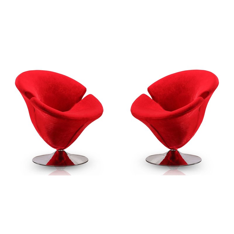 Eden Home Velvet & Metal Swivel Accent Chair in Red/Polished Chrome (Set of 2)