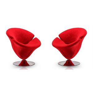 eden home mid-century modern velvet 2 pc swivel accent chair in red