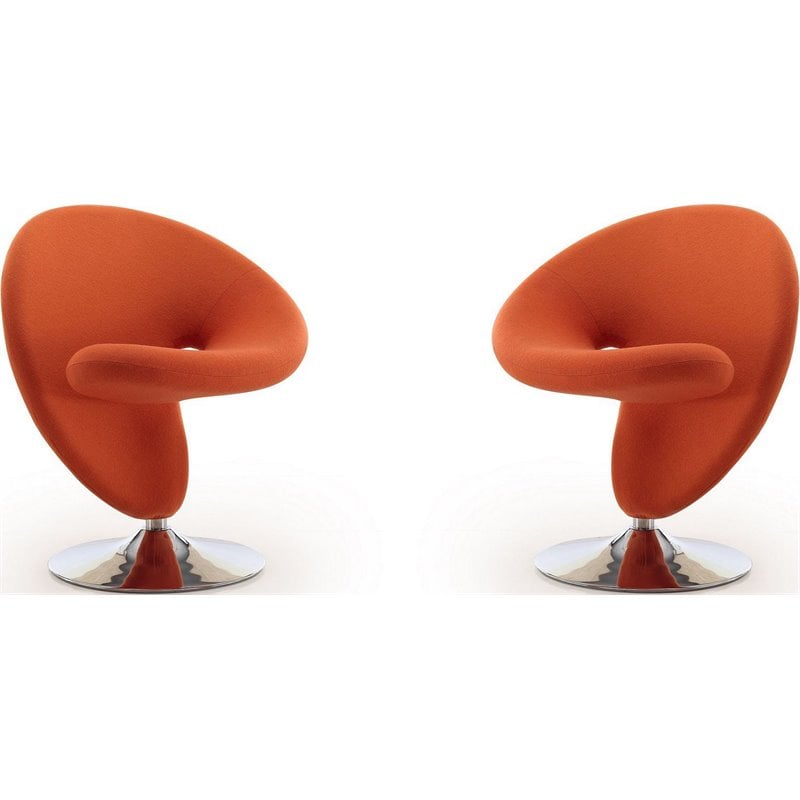 Eden Home Fabric & Metal Swivel Accent Chair in Orange/Chrome (Set of 2)