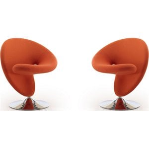 Eden Home Fabric & Metal Swivel Accent Chair in Orange/Chrome (Set of 2)