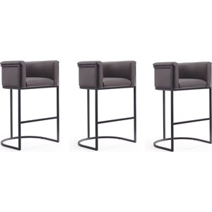Eden Home 29.5&quot Contemporary Faux Leather Barstool Set in Pebble (Set of 3)