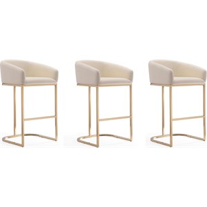 Eden Home 30&quot Faux Leather Barstool in Cream/Titanium Gold (Set of 3)