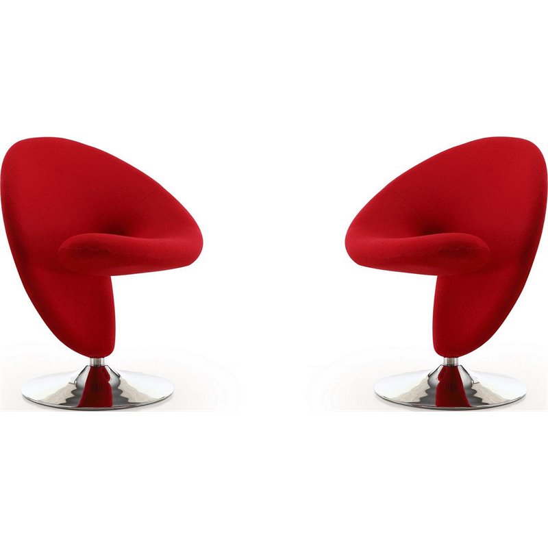 Eden Home Fabric & Metal Swivel Accent Chair in Red/Polished Chrome (Set of 2)