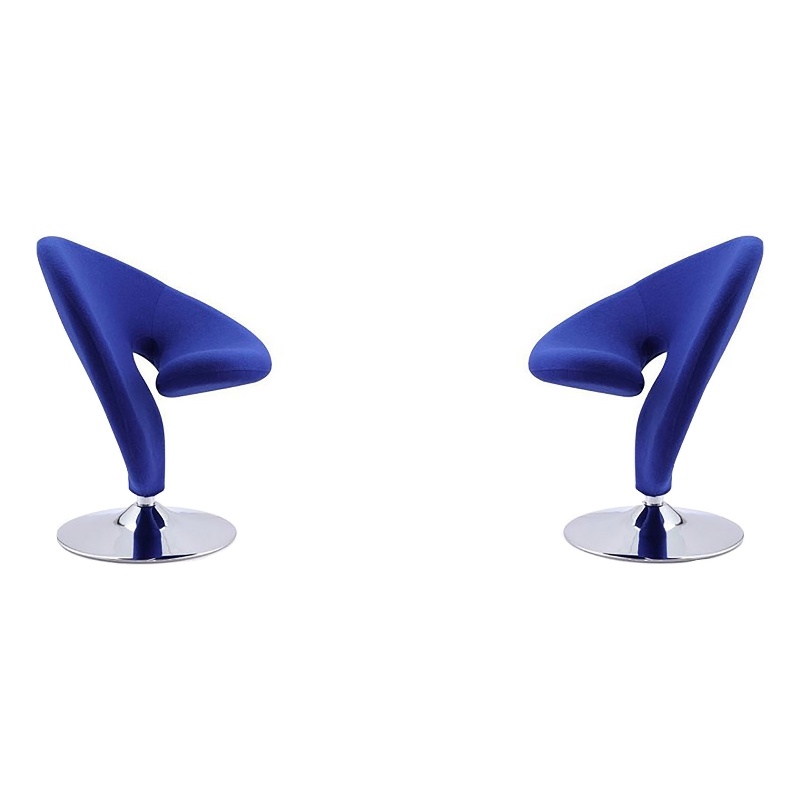 Eden Home Fabric & Metal Swivel Accent Chair in Blue/Chrome (Set of 2)