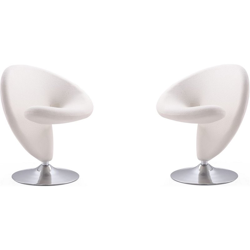 Eden Home Fabric & Metal Swivel Accent Chair in Cream/Polished Chrome (Set of 2)