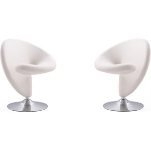 Eden Home Fabric & Metal Swivel Accent Chair in Cream/Polished Chrome (Set of 2)