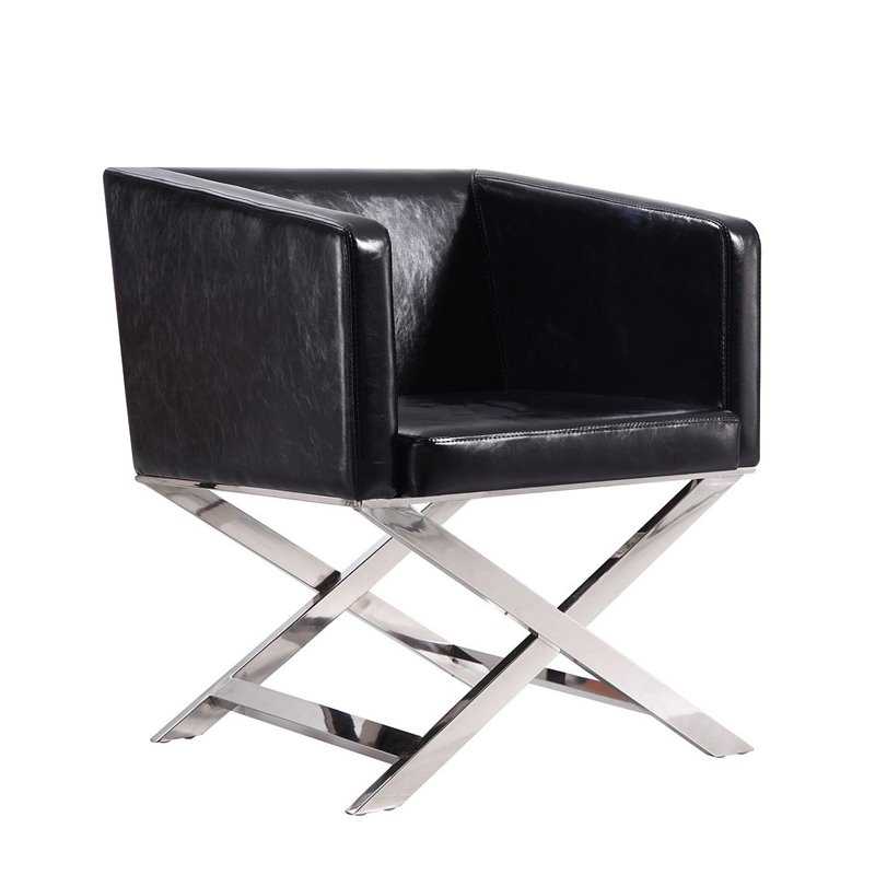 Eden Home Contemporary Faux Leather Accent Lounge Chair in Black (Set of 2)
