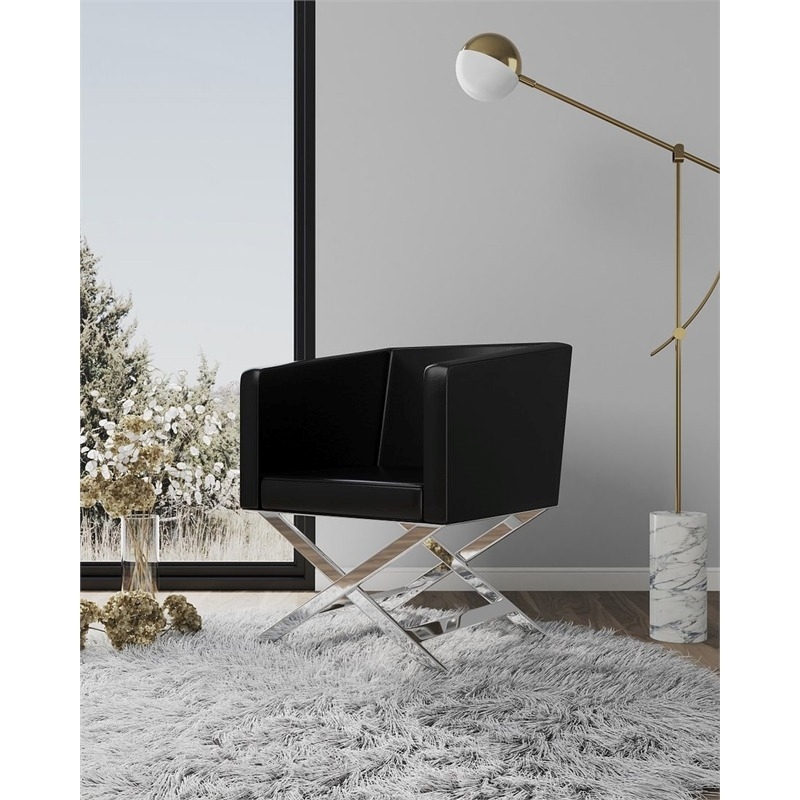 Eden Home Contemporary Faux Leather Accent Lounge Chair in Black (Set of 2)