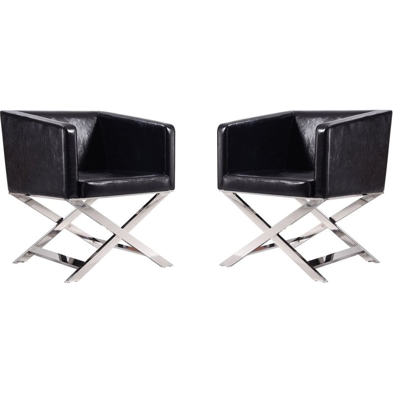 Eden Home Contemporary Faux Leather Accent Lounge Chair in Black (Set of 2)