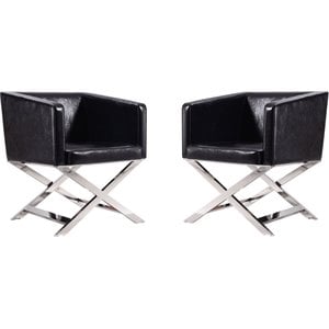 Eden Home Contemporary Faux Leather Accent Lounge Chair in Black (Set of 2)