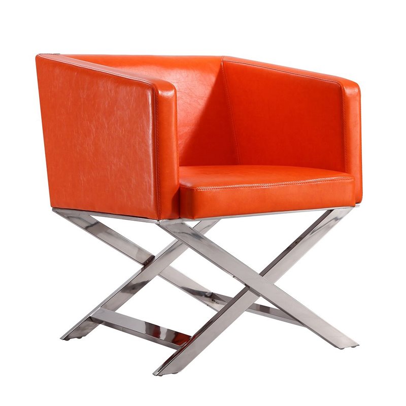 Eden Home Contemporary Faux Leather Accent Lounge Chair in Orange (Set of 2)