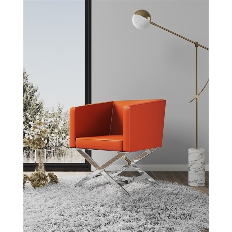 Eden Home Contemporary Faux Leather Accent Lounge Chair in Orange (Set of 2)
