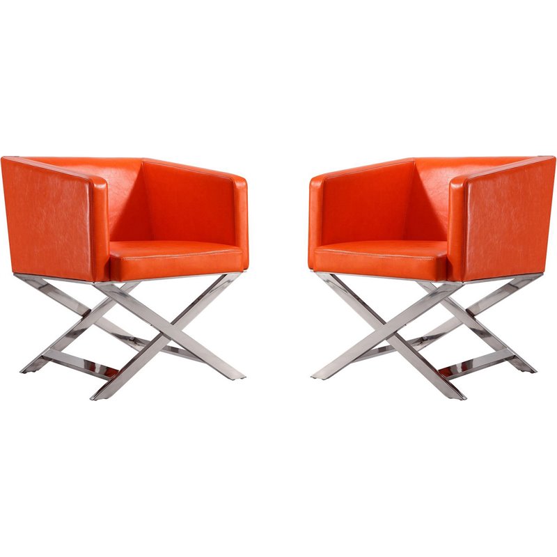 Eden Home Contemporary Faux Leather Accent Lounge Chair in Orange (Set of 2)