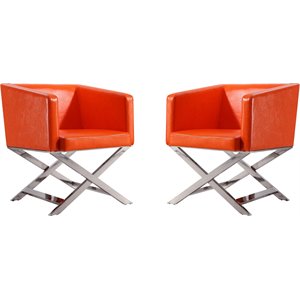 Eden Home Contemporary Faux Leather Accent Lounge Chair in Orange (Set of 2)