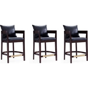 Eden Home 26.5&quot Faux Leather/Wood Counter Stool in Black/Dark Walnut (Set of 3)
