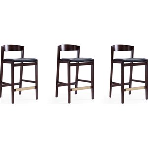Eden Home 26.5&quot Open Back Faux Leather & Wood Counter Stool in Black (Set of 3)