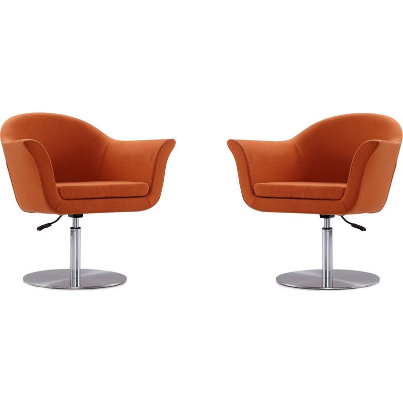 Eden Home Adjustable Height Fabric Swivel Accent Chair in Orange (Set of 2)