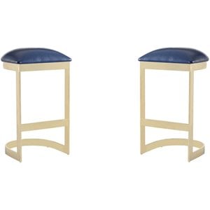 Eden Home 28.54&quot Contemporary Faux Leather Barstool in Blue (Set of 2)