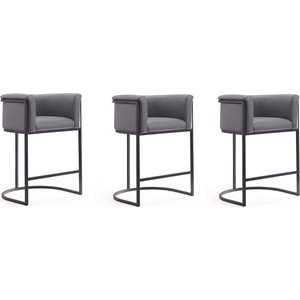 Eden Home 25.5&quot Contemporary Faux Leather Counter Stool in Gray (Set of 3)
