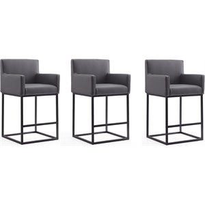 Eden Home 26&quot Contemporary Faux Leather Counter Stool in Gray/Black (Set of 3)