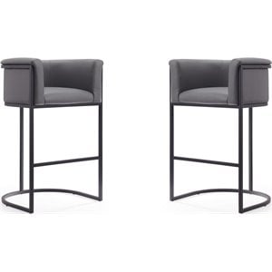 Eden Home 29.5&quot Contemporary Faux Leather Barstool in Gray (Set of 2)