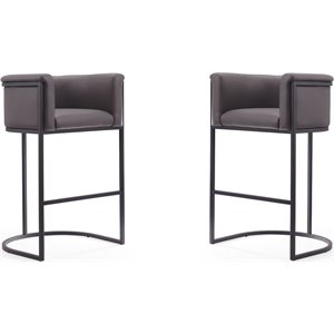 Eden Home 29.5&quot Contemporary Faux Leather Barstool in Pebble (Set of 2)