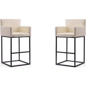 Eden Home 30&quot Contemporary Faux Leather Barstool in Cream (Set of 2)