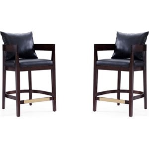 Eden Home 26.5&quot Faux Leather/Wood Counter Stool in Black/Dark Walnut (Set of 2)