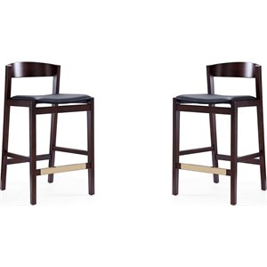 Eden Home 26.5&quot Open Back Faux Leather/Wood Counter Stool in Black (Set of 2)