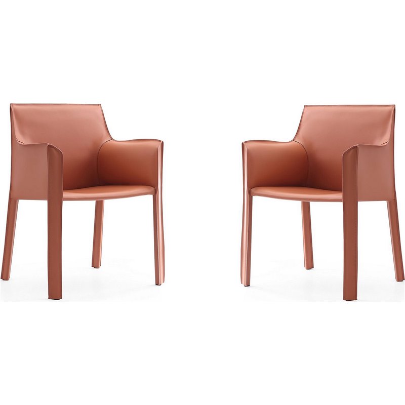 Eden Home Contemporary Faux Leather & Metal Armchair in Clay Pink (Set of 2)