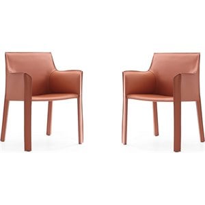 Eden Home Contemporary Faux Leather & Metal Armchair in Clay Pink (Set of 2)