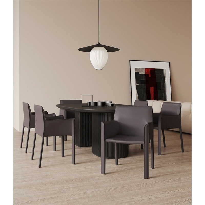 Eden Home Contemporary Faux Leather & Metal Armchair in Gray (Set of 2)