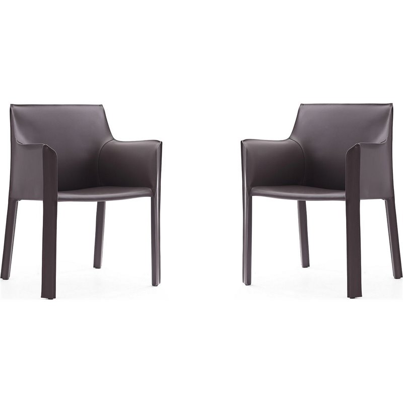 Eden Home Contemporary Faux Leather & Metal Armchair in Gray (Set of 2)