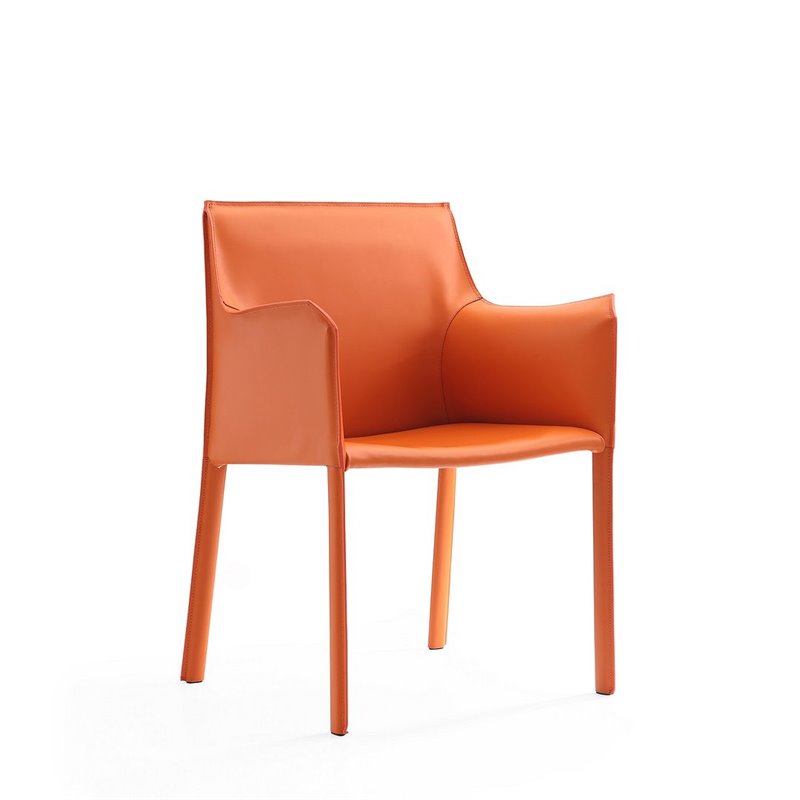 Eden Home Contemporary Leather & Metal Arm Chair in Coral Orange (Set of 2)