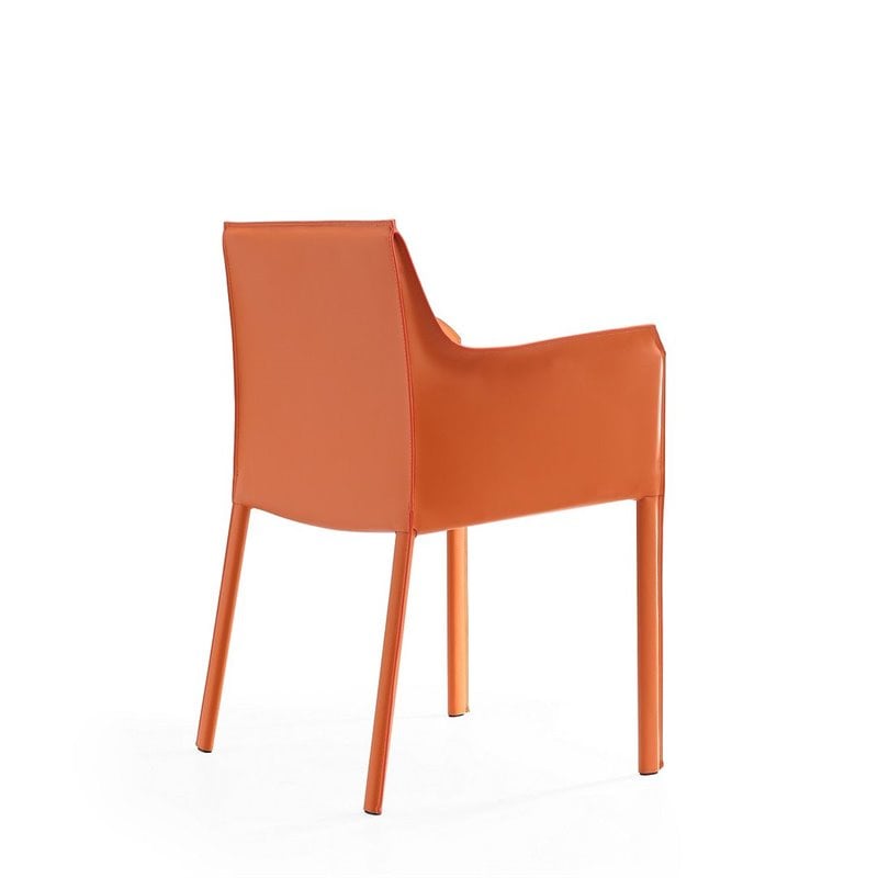 Eden Home Contemporary Leather & Metal Arm Chair in Coral Orange (Set of 2)