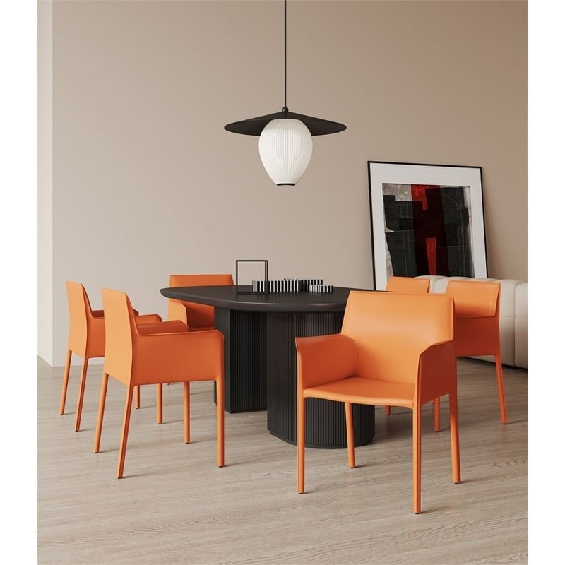 Eden Home Contemporary Leather & Metal Arm Chair in Coral Orange (Set of 2)