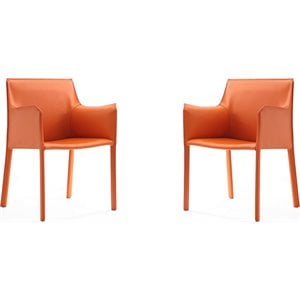 Eden Home Contemporary Leather & Metal Arm Chair in Coral Orange (Set of 2)