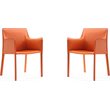 Eden Home Contemporary Leather & Metal Arm Chair in Coral Orange (Set of 2)
