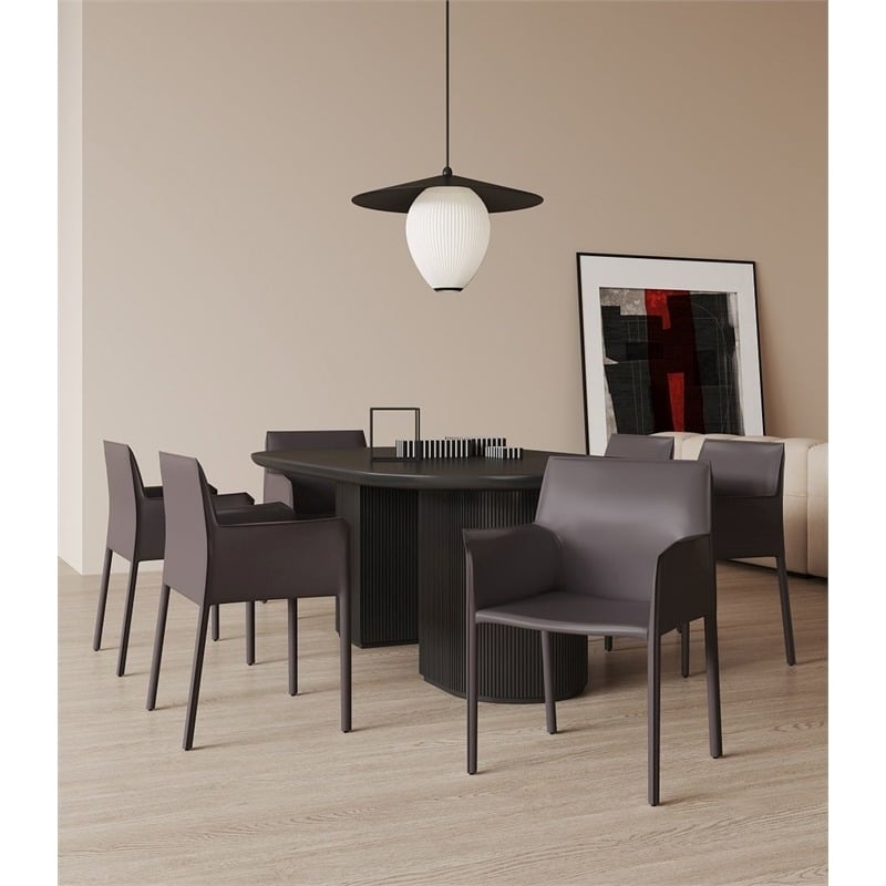 Eden Home Contemporary Saddle Leather Arm Chair in Gray (Set of 2)