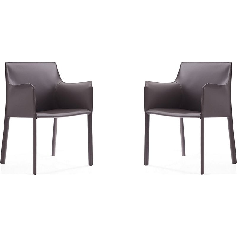 Eden Home Contemporary Saddle Leather Arm Chair in Gray (Set of 2)